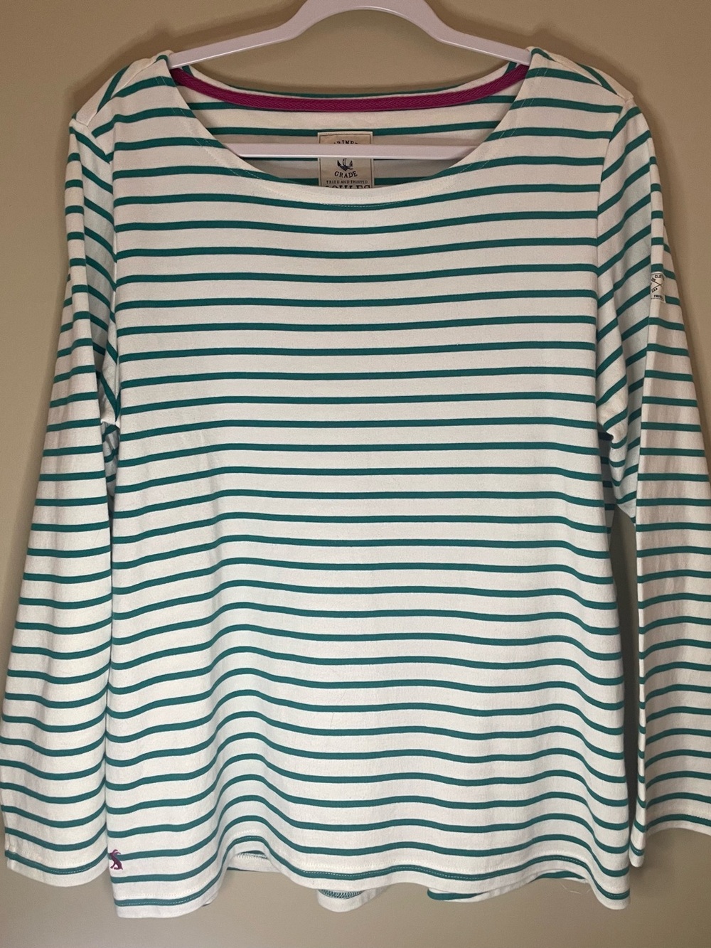 Joules Mariners Grade Striped Harbour Top Teal Green White US 14 UK 18 XXL